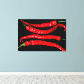 Vier Red Chilies 36x24 (90x60cm) waccna Canvas Afdruk (Insitu (Houten vloer))