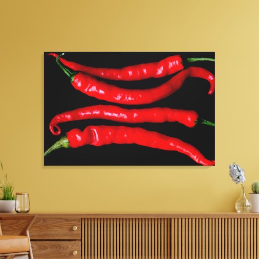 Vier Red Chilies 36x24 (90x60cm) waccna Canvas Afdruk (Insitu (Woonkamer))
