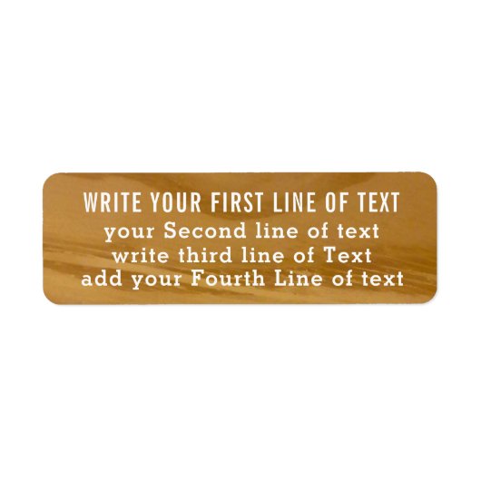 Vier regels bewerkbare tekst op nephout, rustiek etiket (Voorkant)