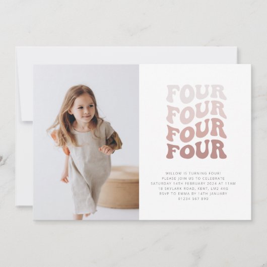 Vier Retro Blush Landschapsfoto Uitnodiging (Voorkant)