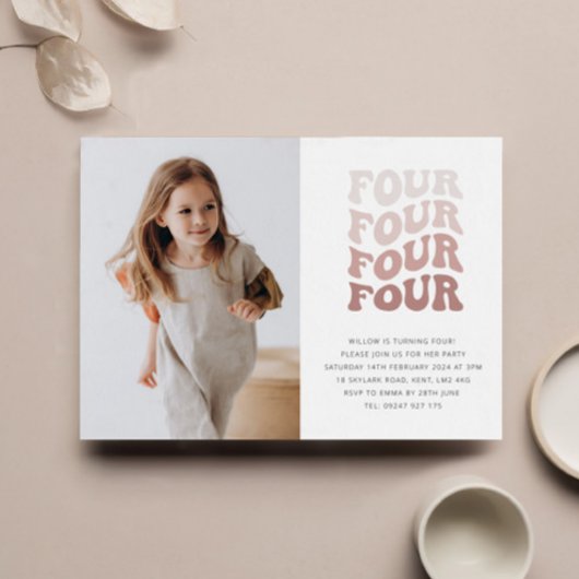 Vier Retro Blush Landschapsfoto Uitnodiging