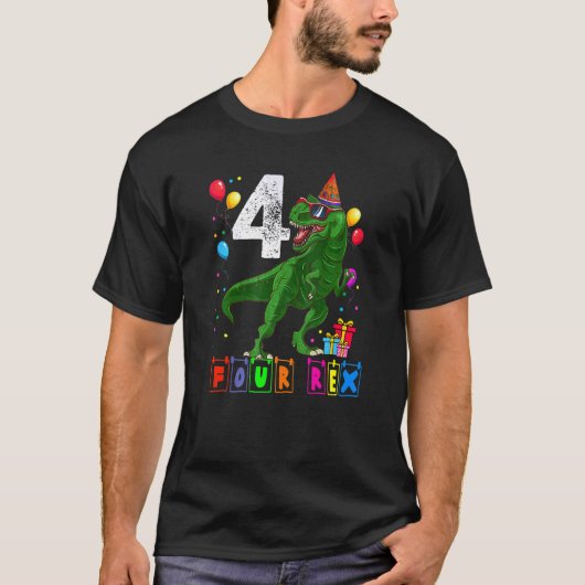 Vier Rex 4th Birthday Fourth Dinosaur 4 Year T-shirt (Voorkant)