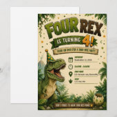 Vier Rex Dinosaur 4e Verjaardagsuitnodiging Kaart (Voorkant / Achterkant)