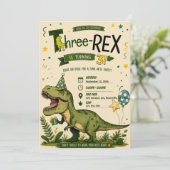 Vier Rex Dinosaur 4e Verjaardagsuitnodiging Kaart (Staand voorkant)
