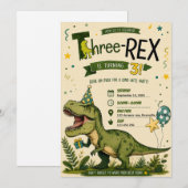 Vier Rex Dinosaur 4e Verjaardagsuitnodiging Kaart (Voorkant / Achterkant)
