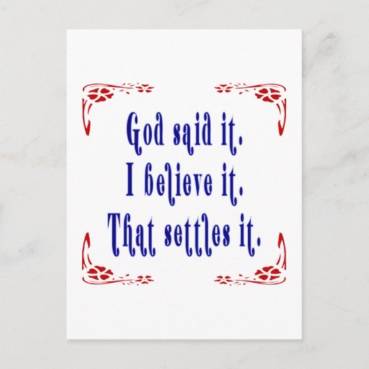 Vier rode bloemen, God zei het! Briefkaart (Voorkant)