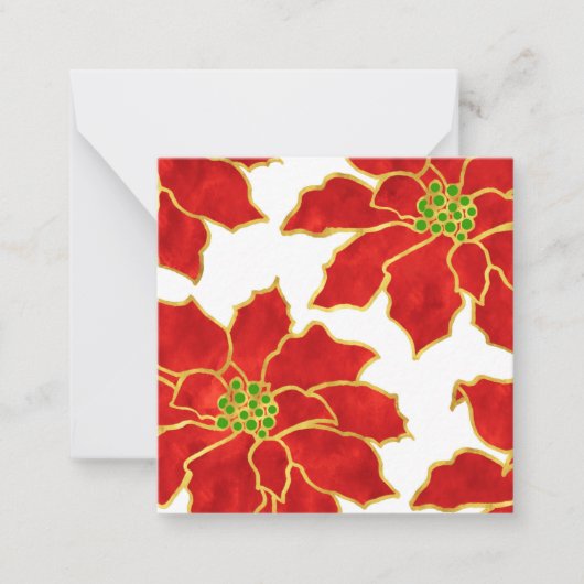 Vier Rode Goud Aquarel Poinsettia's Briefkaart (Voorkant)