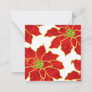 Vier rode goud-waterverf poinsettia's briefkaart