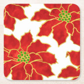 Vier rode gouden Waterverf Poinsettias Kartonnen Onderzetters (Voorkant)