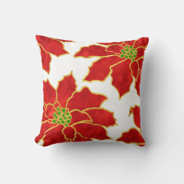 Vier rode gouden Waterverf Poinsettias Kussen