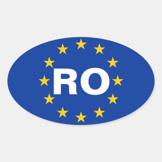 VIER Roemenië "RO" Europese vlag Ovale Sticker (Voorkant)