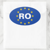 VIER Roemenië "RO" Europese vlag Ovale Sticker (Tas)