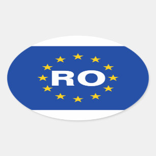 VIER Roemenië "RO" Europese vlag Ovale Sticker