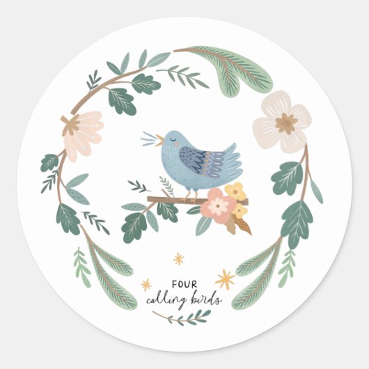 Vier Roepende vogels 12 dagen kerstfolk Ronde Sticker (Voorkant)