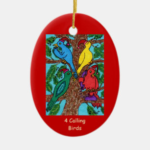 Vier roepende vogels keramisch ornament