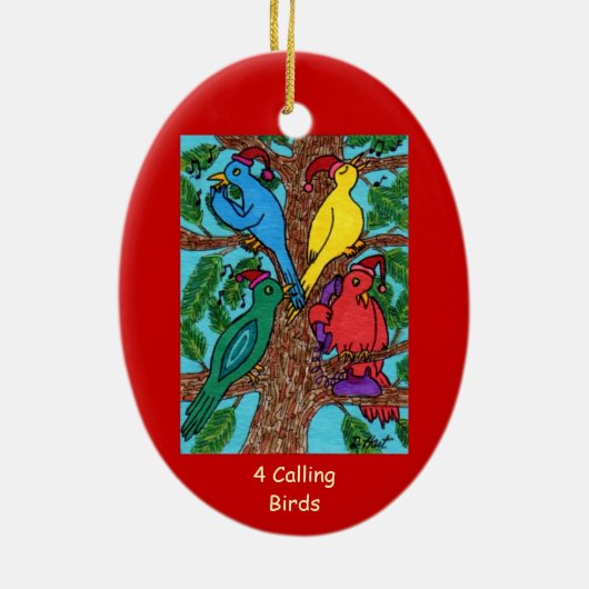 Vier roepende vogels keramisch ornament (Achterkant)