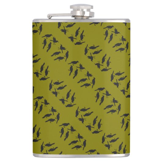 Vier roepende vogels knippen stencil-stijl 3 uit heupfles (Voorkant)