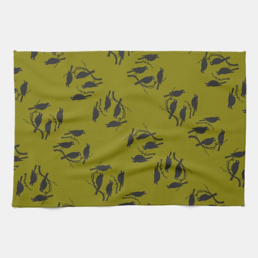 Vier roepende vogels knippen stencil-style 2 uit theedoek (Horizontaal)