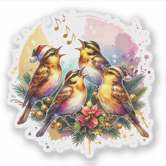 Vier roepende vogels | Twaalf dagen Kerst Sticker (Voorkant)