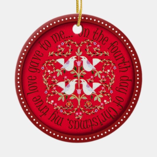 Vier roerende vogels keramisch ornament (Voorkant)