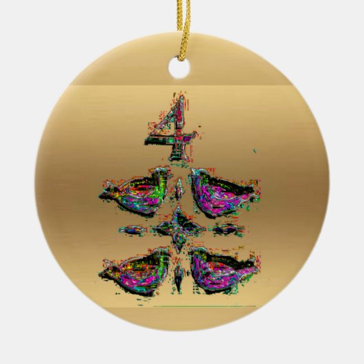 Vier roerende vogels met kerstdecoratie keramisch ornament (Voorkant)