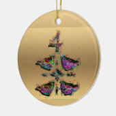 Vier roerende vogels met kerstdecoratie keramisch ornament (Links)