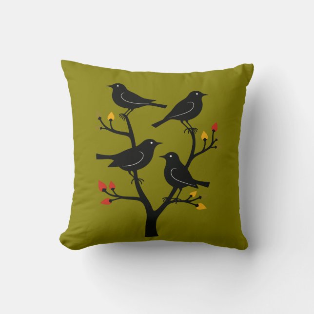 Vier Ropende Vogels Retro Midden-Eeuwse Uitknip 7 Kussen (Voorkant)