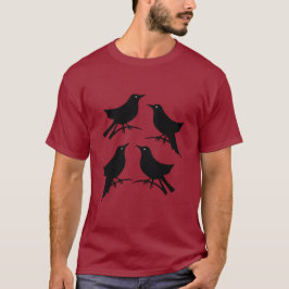 Vier Ropende Vogels Retro Midden-Jaren Stencil-Uit T-shirt