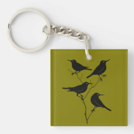 Vier Ropende Vogels Retro Midden-Jaren Zestig Uitk Sleutelhanger