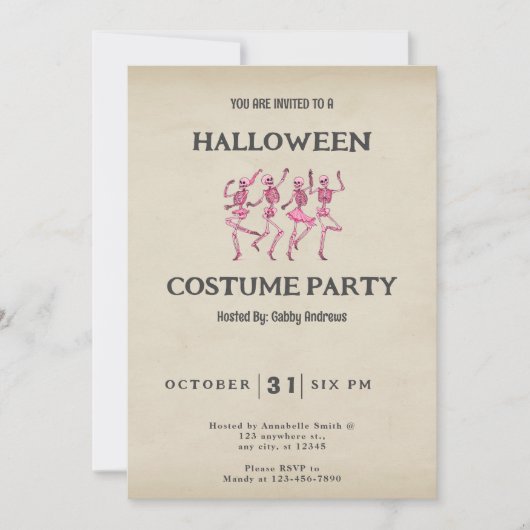 Vier roze dansende skeletten  Halloween Kaart (Voorkant)