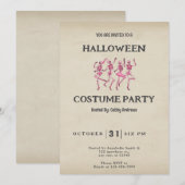 Vier roze dansende skeletten  Halloween Kaart (Voorkant / Achterkant)