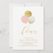 Vier roze en gouden ballonnen meisje van de vierde kaart (Voorkant)