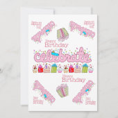 Vier Roze Gelukkige Verjaardag Uitnodiging (Voorkant)