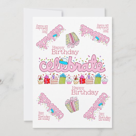 Vier Roze Gelukkige Verjaardag Uitnodiging (Voorkant)