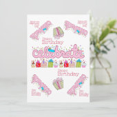 Vier Roze Gelukkige Verjaardag Uitnodiging (Staand voorkant)