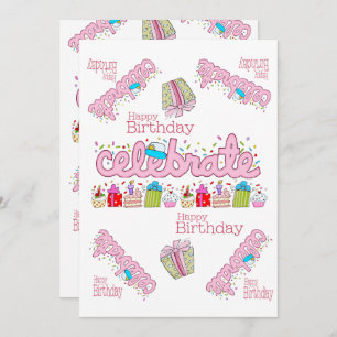 Vier Roze Gelukkige Verjaardag Uitnodiging