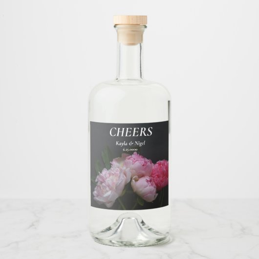 Vier roze pinda's bruiloft likeurfles etiket (Voorkant)