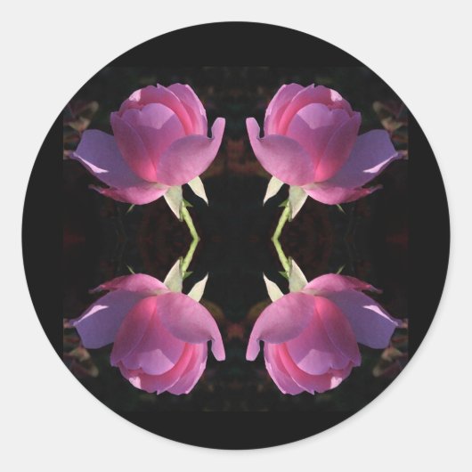 Vier roze rozen ronde sticker (Voorkant)