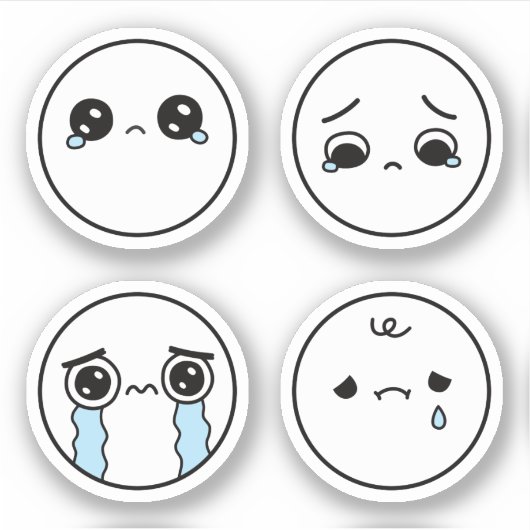 Vier Sad Faces Emoji Sticker Set (Voorkant)