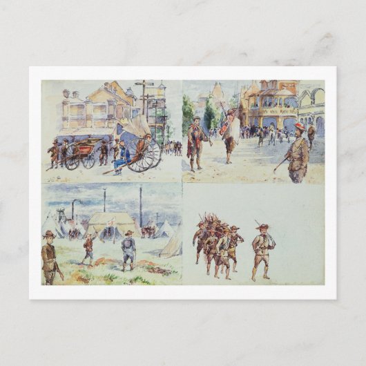 Vier scènes uit de Boer-oorlog, uit een schetsboek Briefkaart (Voorkant)