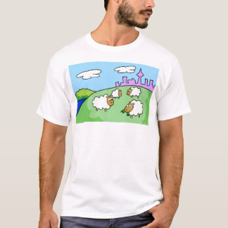 Vier schapen op een heuvel. Donkere en lichte kled T-shirt