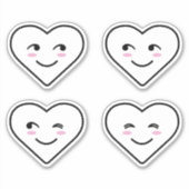 Vier schattige gelukkige lachende gezichten witte sticker (Voorkant)