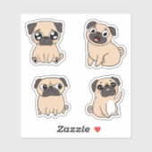 Vier schattige Pug Dog Expressions Sticker (Vel)