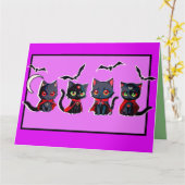 Vier schattige spooky halloween vampier kittens kaart (Gele Bloem)
