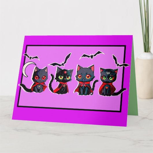 Vier schattige spooky halloween vampier kittens kaart (Voorkant)