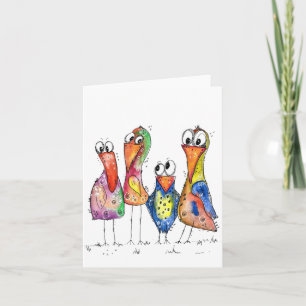 Vier Schattige Whimsical Kleurrijke Vogels Kaart