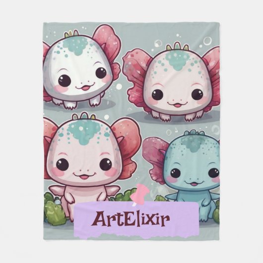 Vier Schattigee Axolotl Print Fleece Deken (Voorkant)