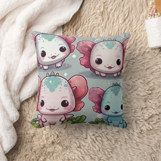 Vier Schattigee Axolotl Print Kussen (Deken)