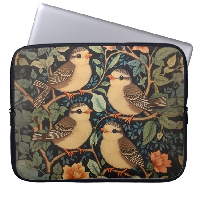 Vier Schattigee Baby Birds Natuur geïnspireerd Laptop Sleeve (Voorkant)