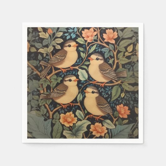 Vier Schattigee Baby Birds Natuur geïnspireerd Servet (Voorkant)